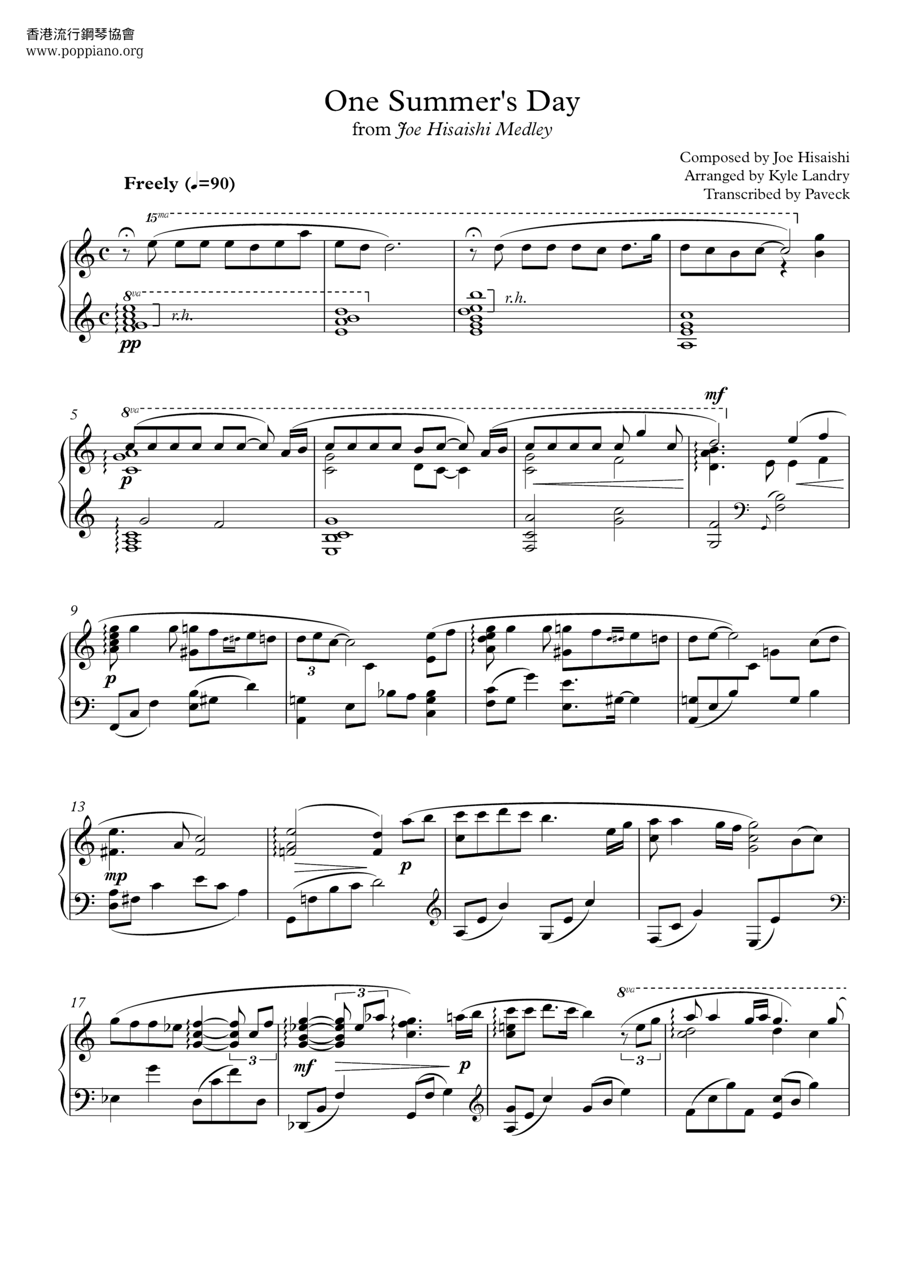  Joe Hisaishi Spirited Away One Summer s Day Sheet Music Pdf Free Score Download 