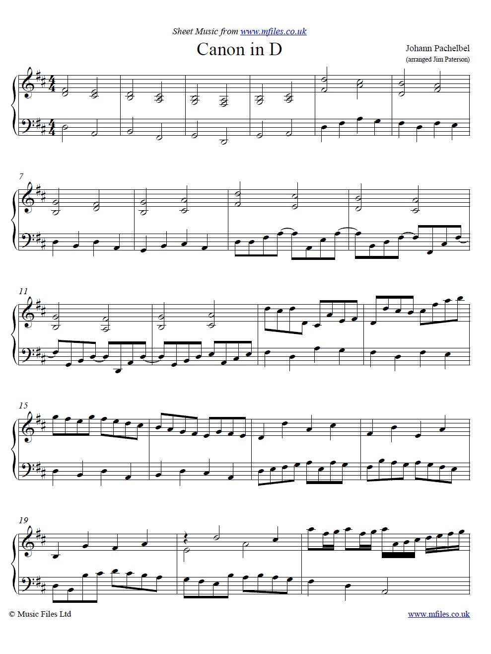 Johann Pachelbel Canon In D Arranged For Piano Classical Sheet Music