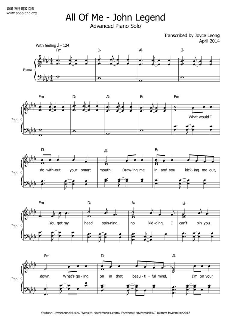  John Legend All Of Me Sheet Music Pdf Free Score Download 