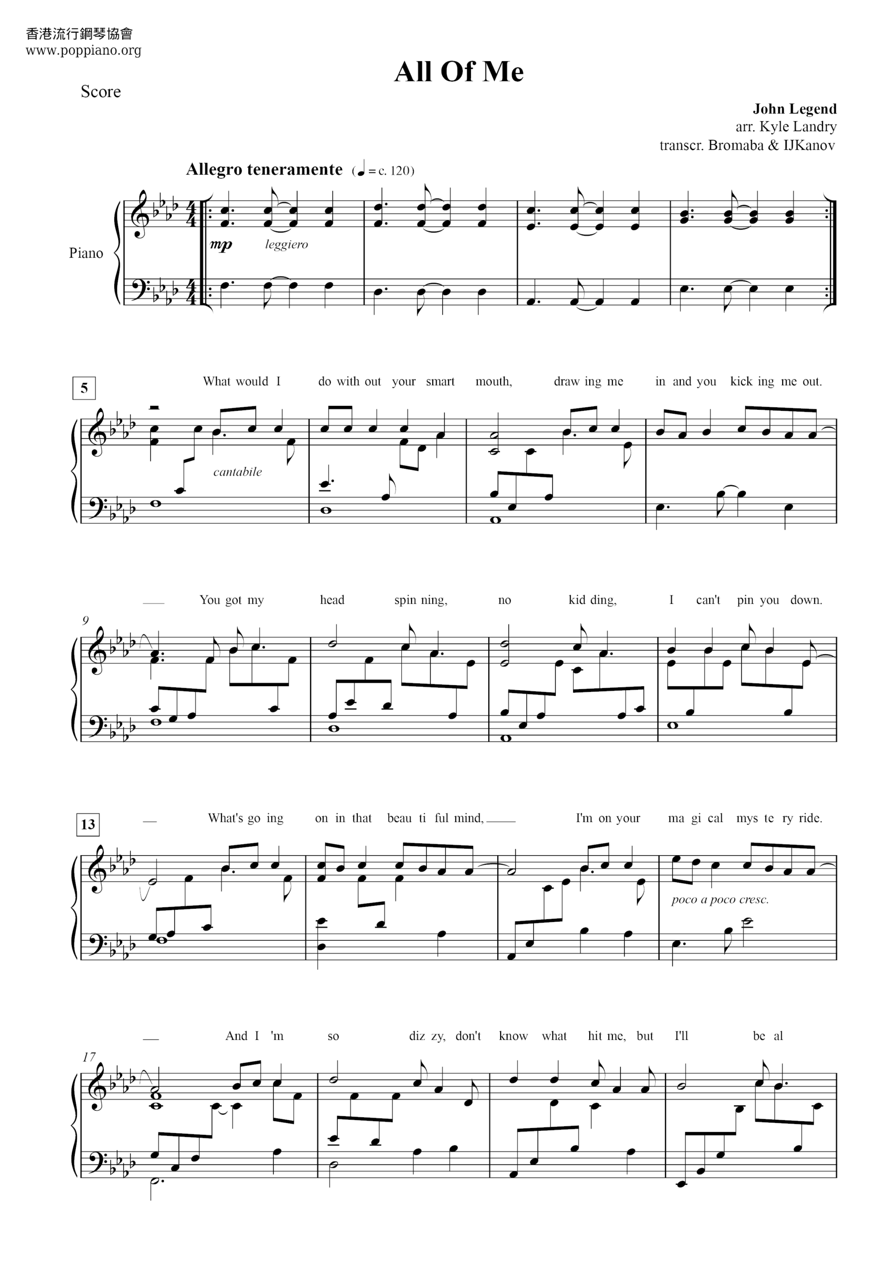  John Legend All Of Me Sheet Music Pdf Free Score Download 