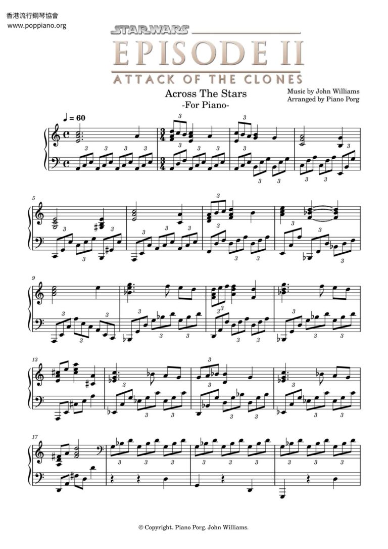  John Williams Across The Stars Love Theme From Star Wars Attack Of The Clones Sheet Music Pdf Free Score Download 