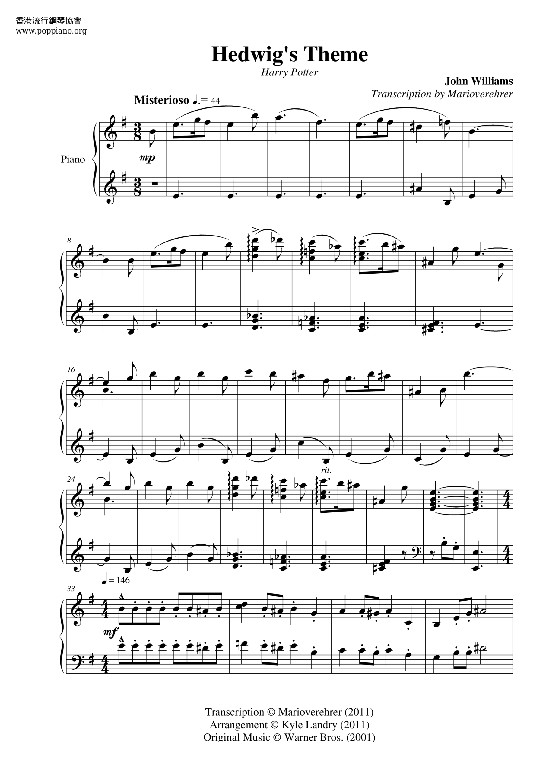  John Williams Harry Potter Hedwig s Theme Sheet Music Pdf Free Score Download 
