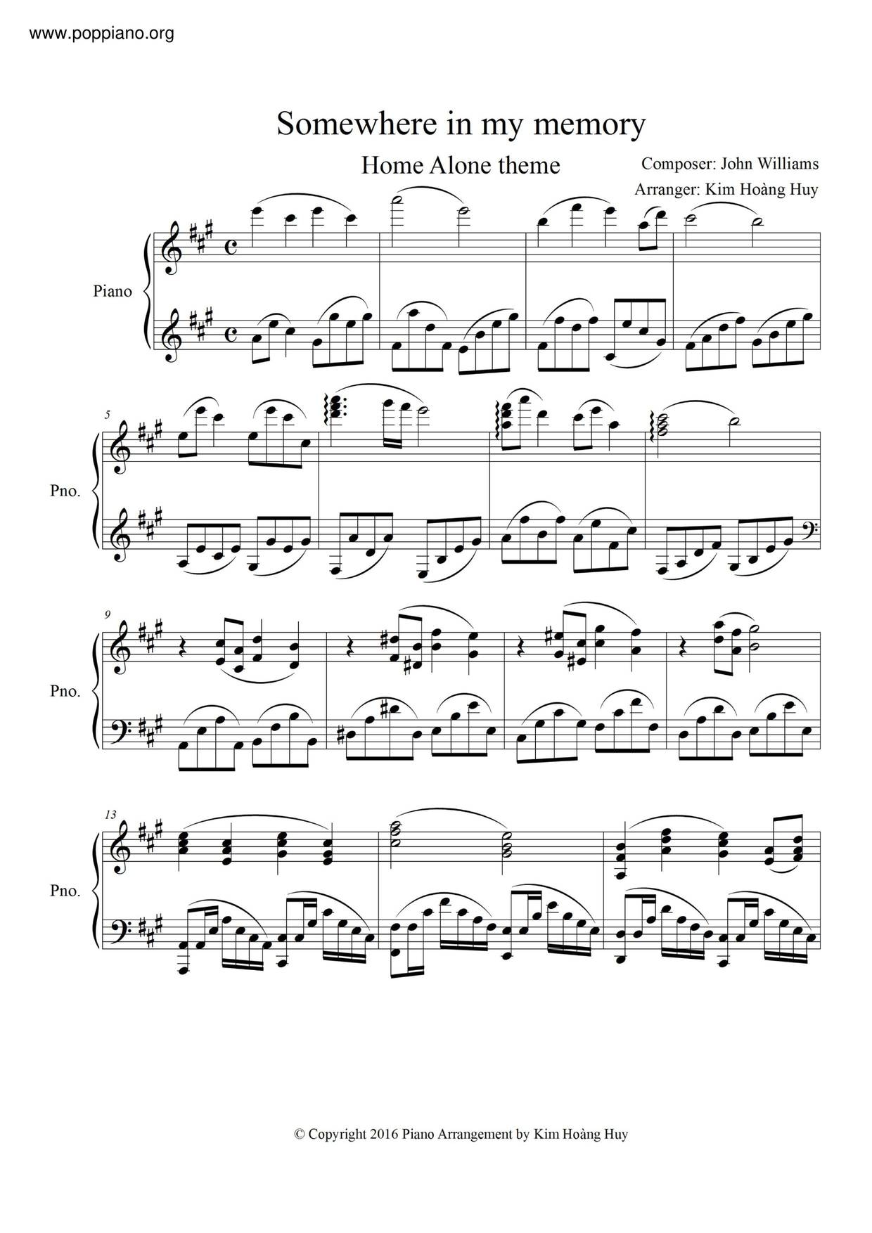 somewhere in my memory piano sheet music