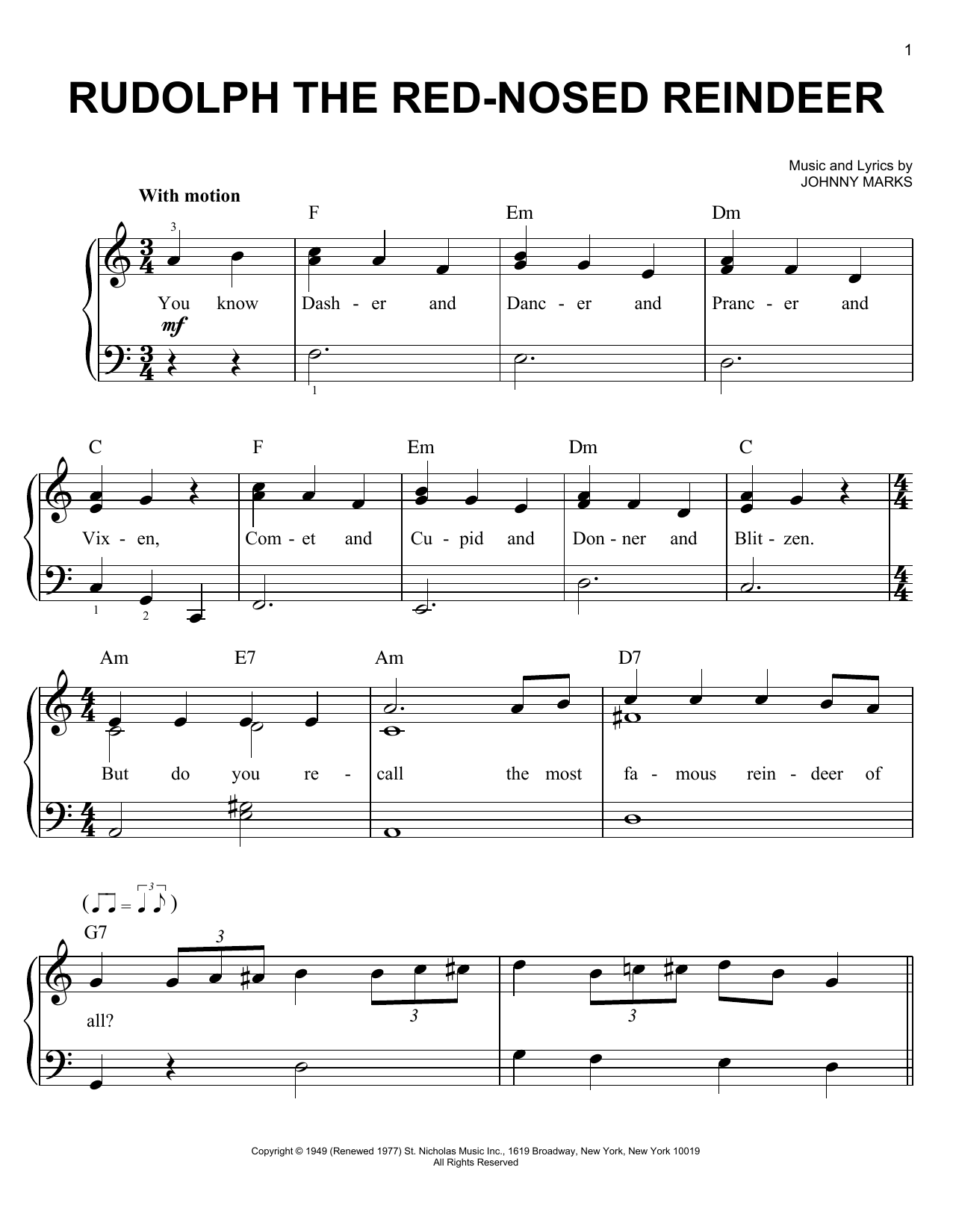 rudolph the red nosed reindeer piano sheet music