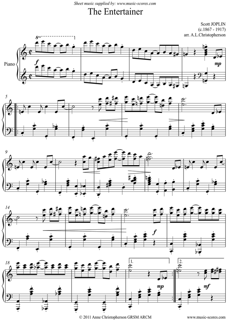 Joplin The Entertainer Piano Classical Sheet Music