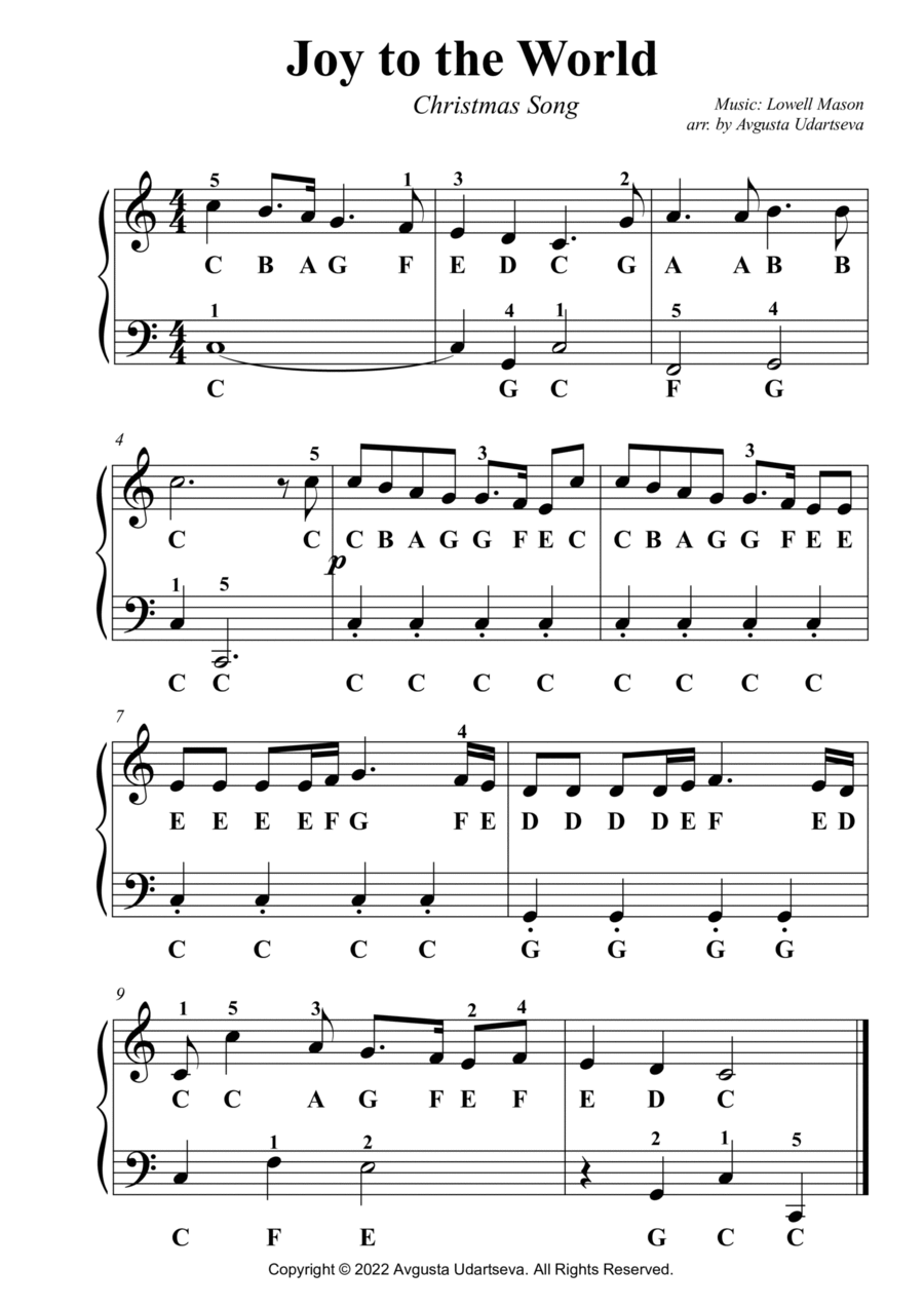Joy To The World Easy With Letters By Lowell Mason Easy Piano Piano Solo Digital Sheet Music Sheet Music Plus