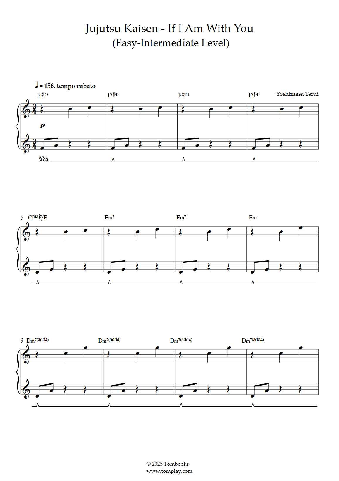 Jujutsu Kaisen If I Am With You Easy Intermediate Level Yoshimasa Terui Piano Sheet Music Jujutsu Kaisen If I Am With You Easy Intermediate Level Yoshimasa Terui Piano Sheet Music