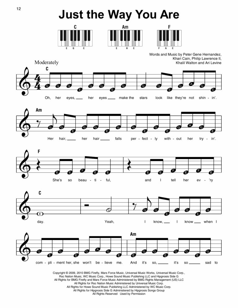 Just The Way You Are By Bruno Mars Sheet Music For Super Easy Piano At Sheet Music Direct