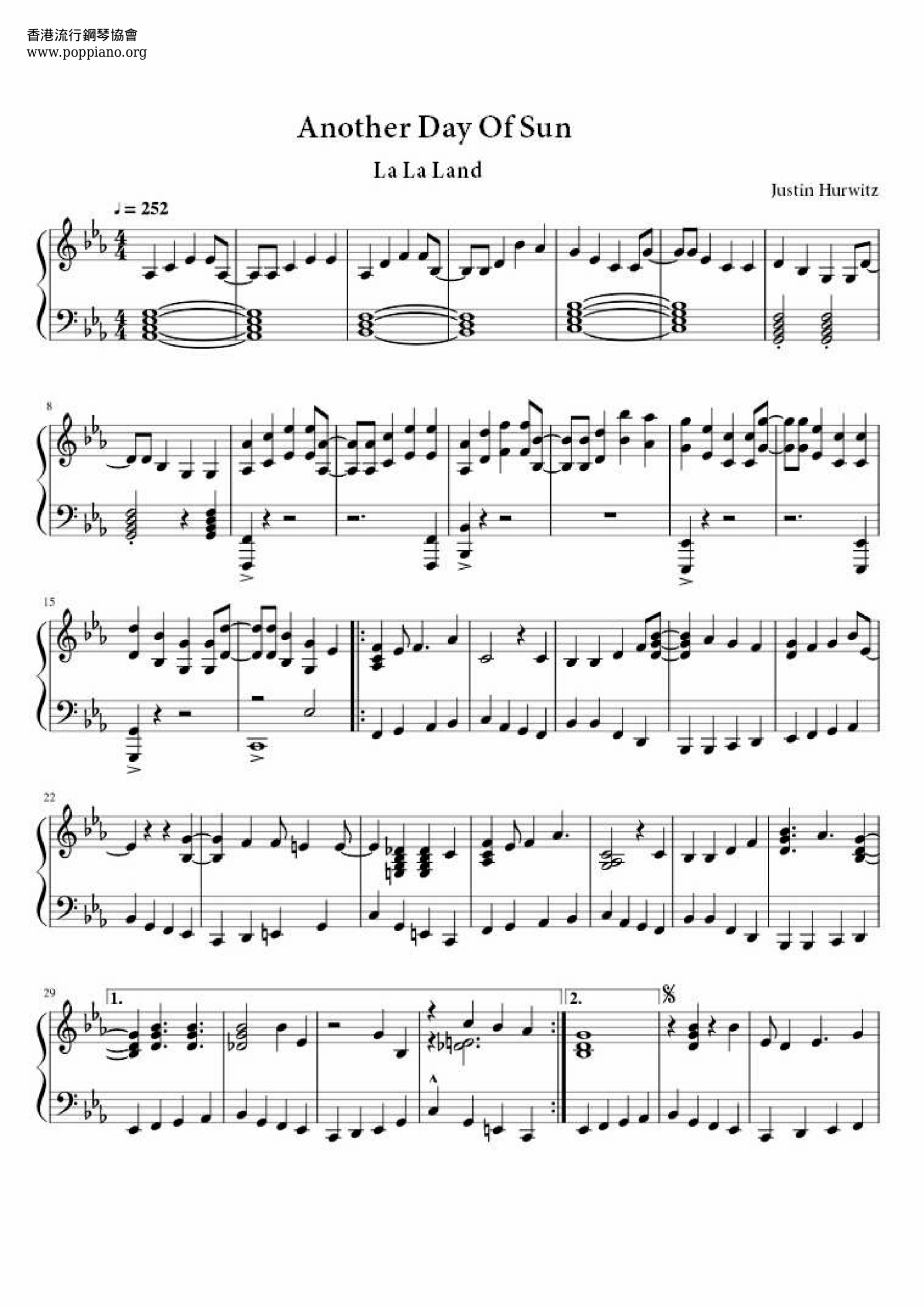  Justin Hurwitz Another Day Of Sun La La Land OST Sheet Music Pdf Free Score Download 