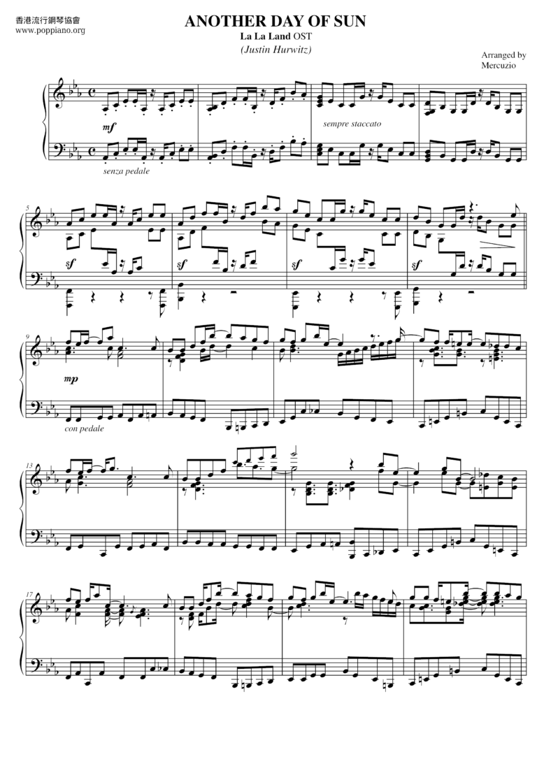  Justin Hurwitz Another Day Of Sun La La Land OST Sheet Music Pdf Free Score Download 