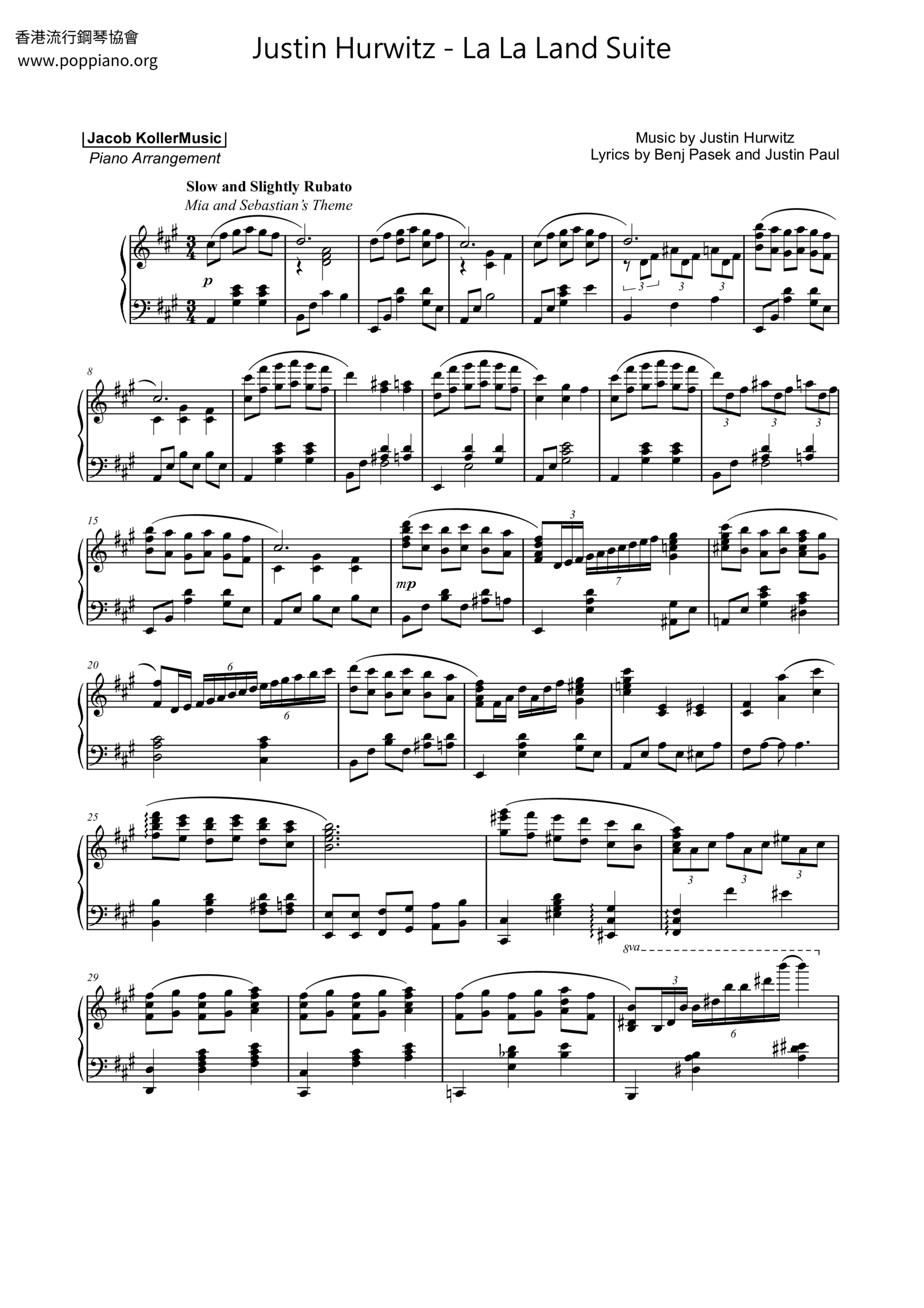 la la land piano sheet music