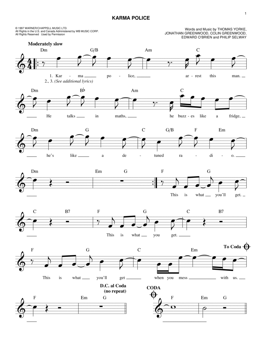 karma police piano sheet music