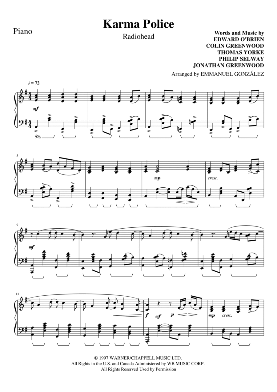 Karma Police By Radiohead Piano Solo Digital Sheet Music Sheet Music Plus