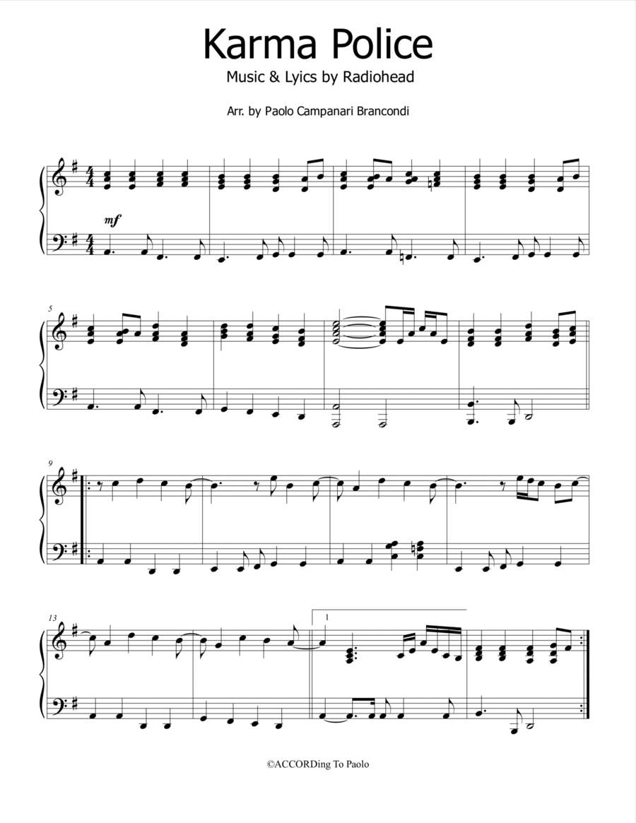 Karma Police By Radiohead Piano Solo Digital Sheet Music Sheet Music Plus