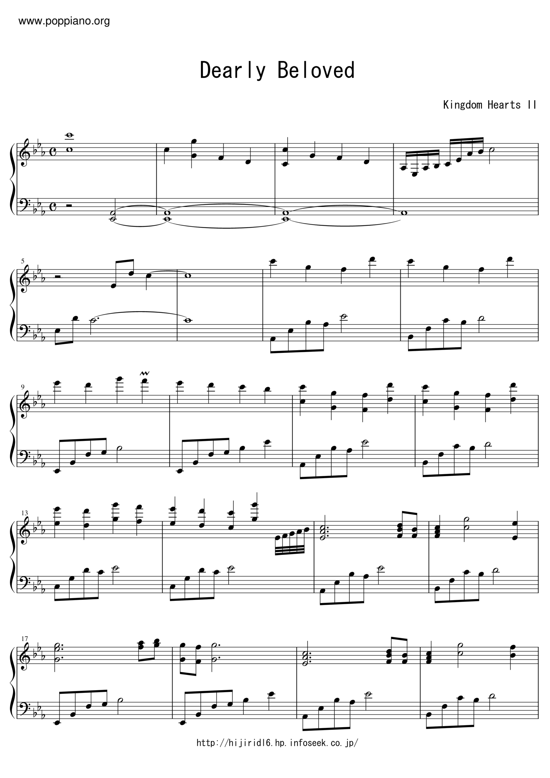  Kingdom Hearts II Dearly Beloved Sheet Music Pdf Free Score Download 