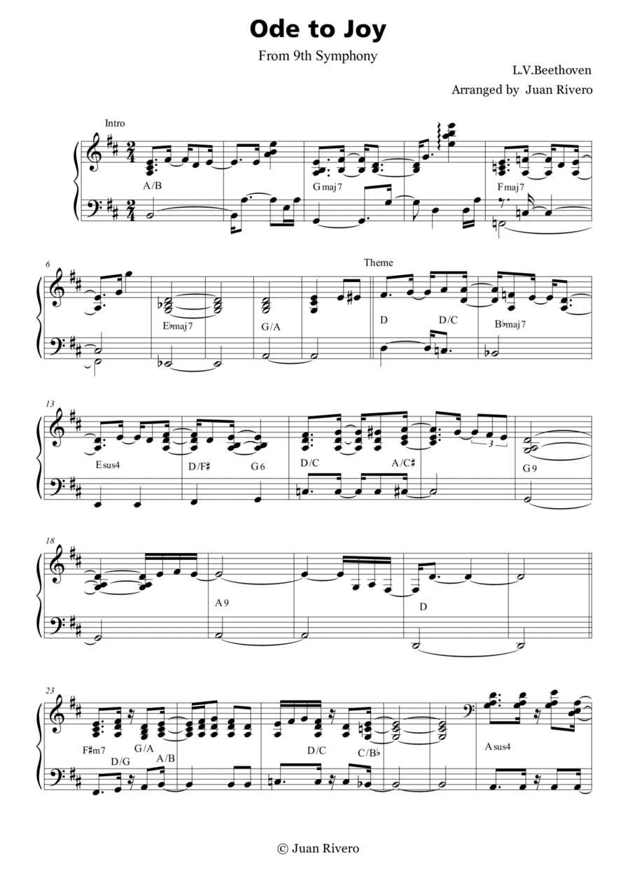 L V Beethoven Ode To Joy Advanced Intermediate Piano Jazz Version arr Juan Rivero By Ludwig Van Beethoven Sheet Music For Piano Solo At Sheet Music Direct L V Beethoven Ode To Joy Advanced Intermediate Piano Jazz Version arr Juan Rivero By Ludwig Van Beethoven Sheet Music For Piano Solo At Sheet Music Direct