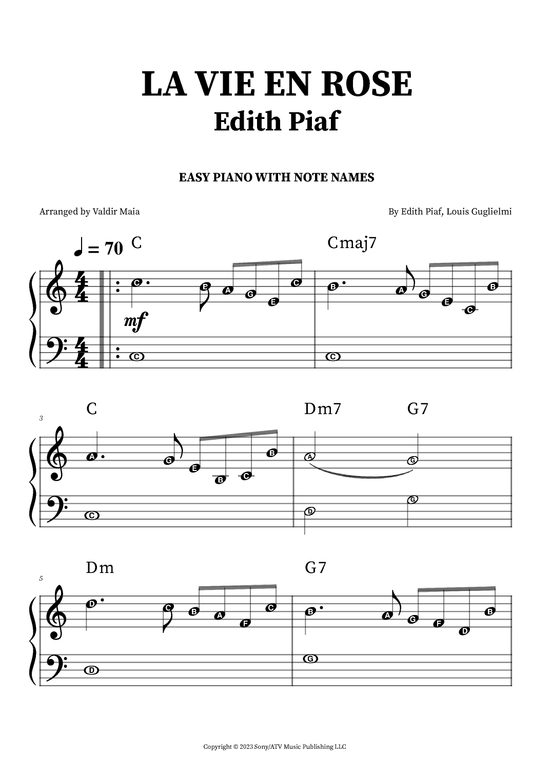 la vie en rose piano sheet music la vie en rose piano sheet music