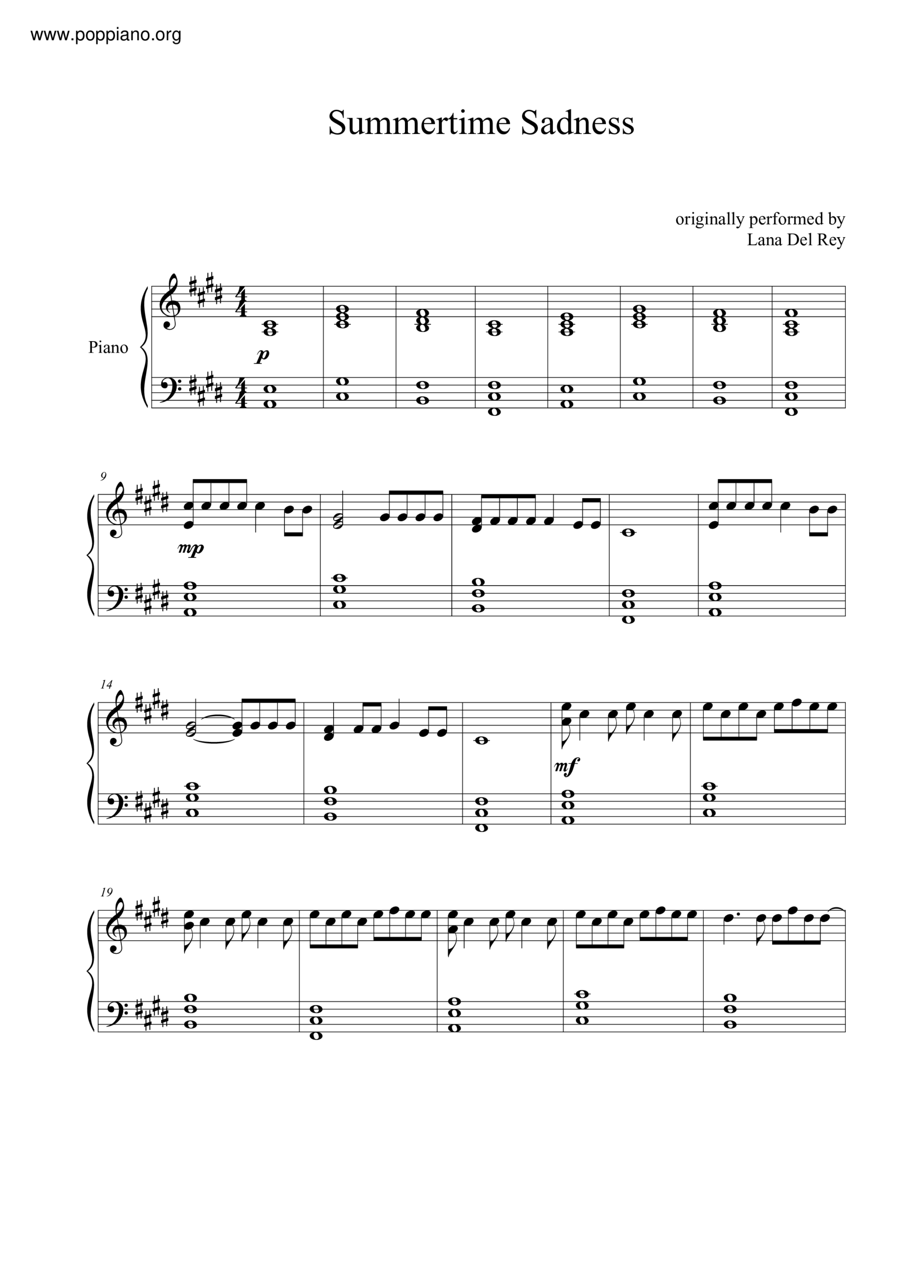  Lana Del Rey Summertime Sadness Sheet Music Pdf Free Score Download 