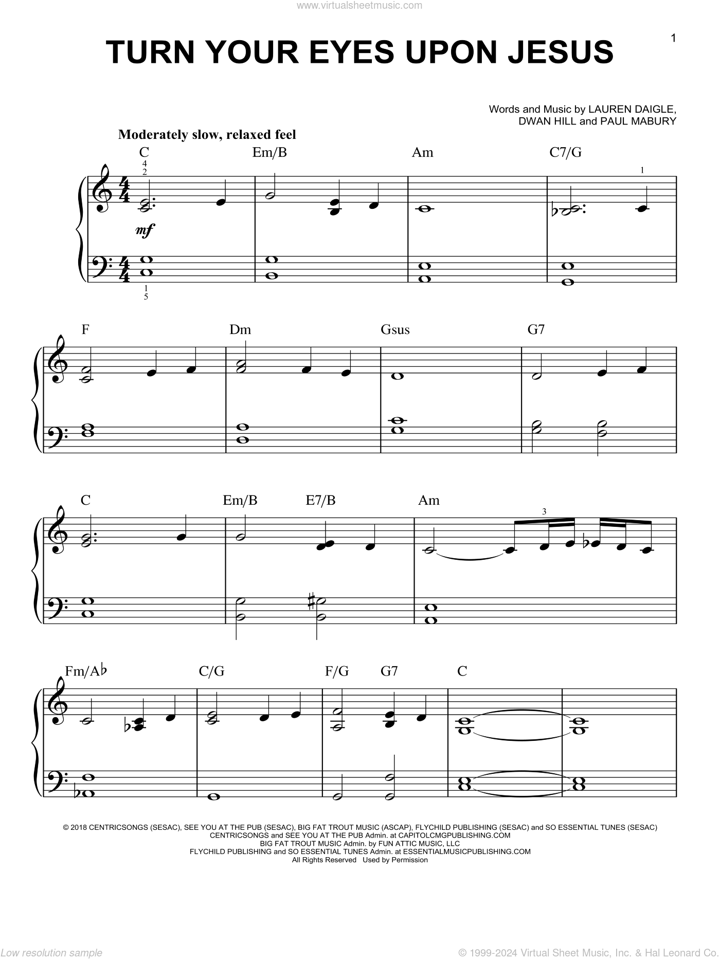 Lauren Daigle Turn Your Eyes Upon Jesus Sheet Music For Piano Solo