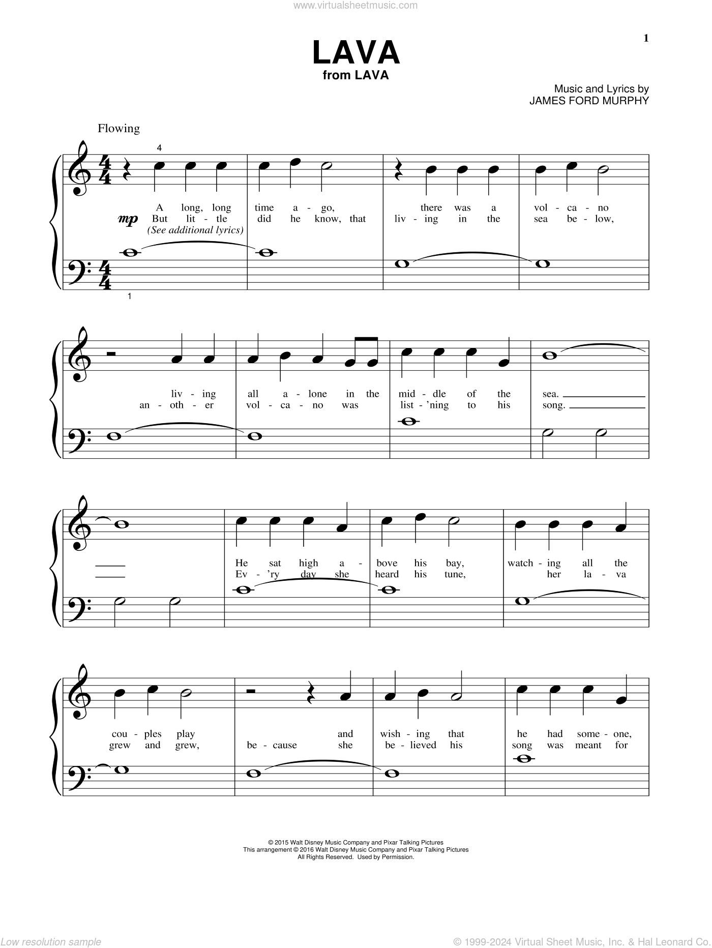 Lava from Lava beginner Sheet Music For Piano Solo PDF 
