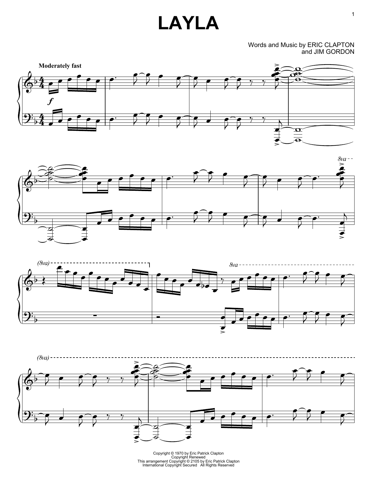 Layla By Derek And The Dominos Sheet Music For Piano Solo At Sheet Music Direct