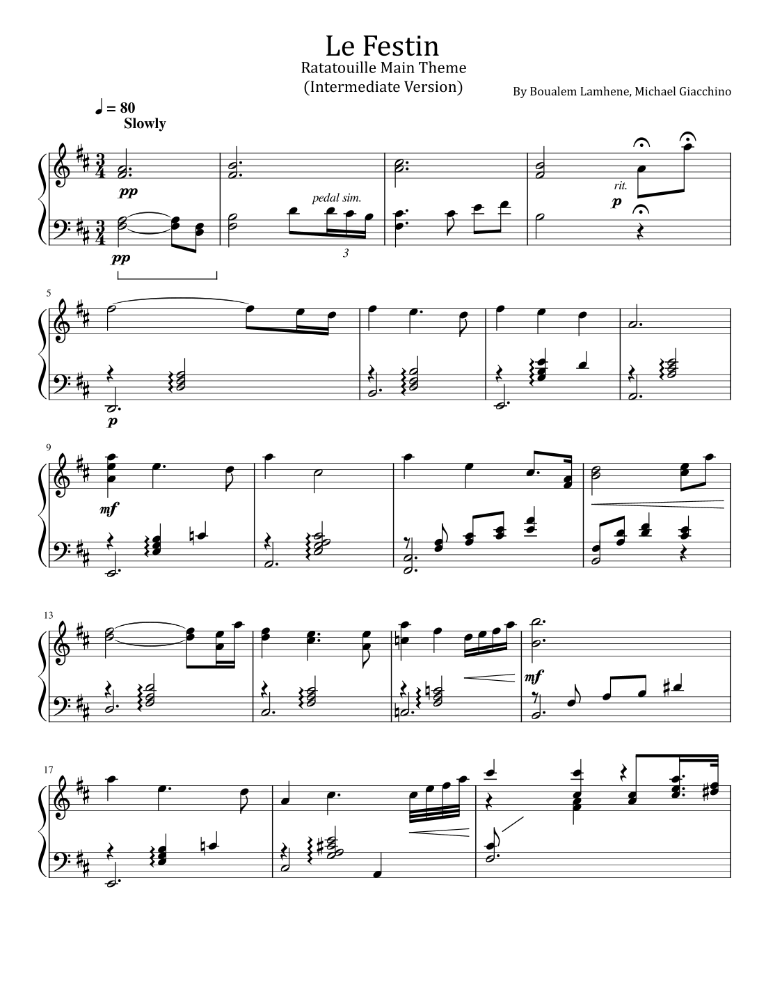 Le Festin arr Poon By Michael Giacchino Sheet Music For Piano Solo At Sheet Music Direct