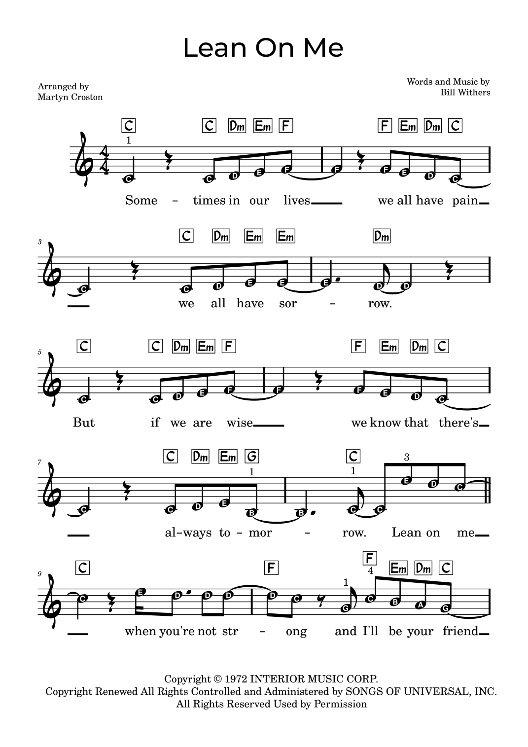 lean on me chords piano sheet music lean on me chords piano sheet music