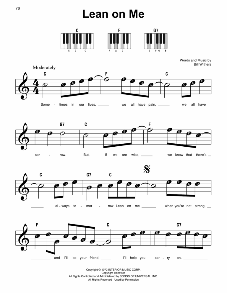 Lean On Me By Bill Withers Sheet Music For Super Easy Piano At Sheet Music Direct