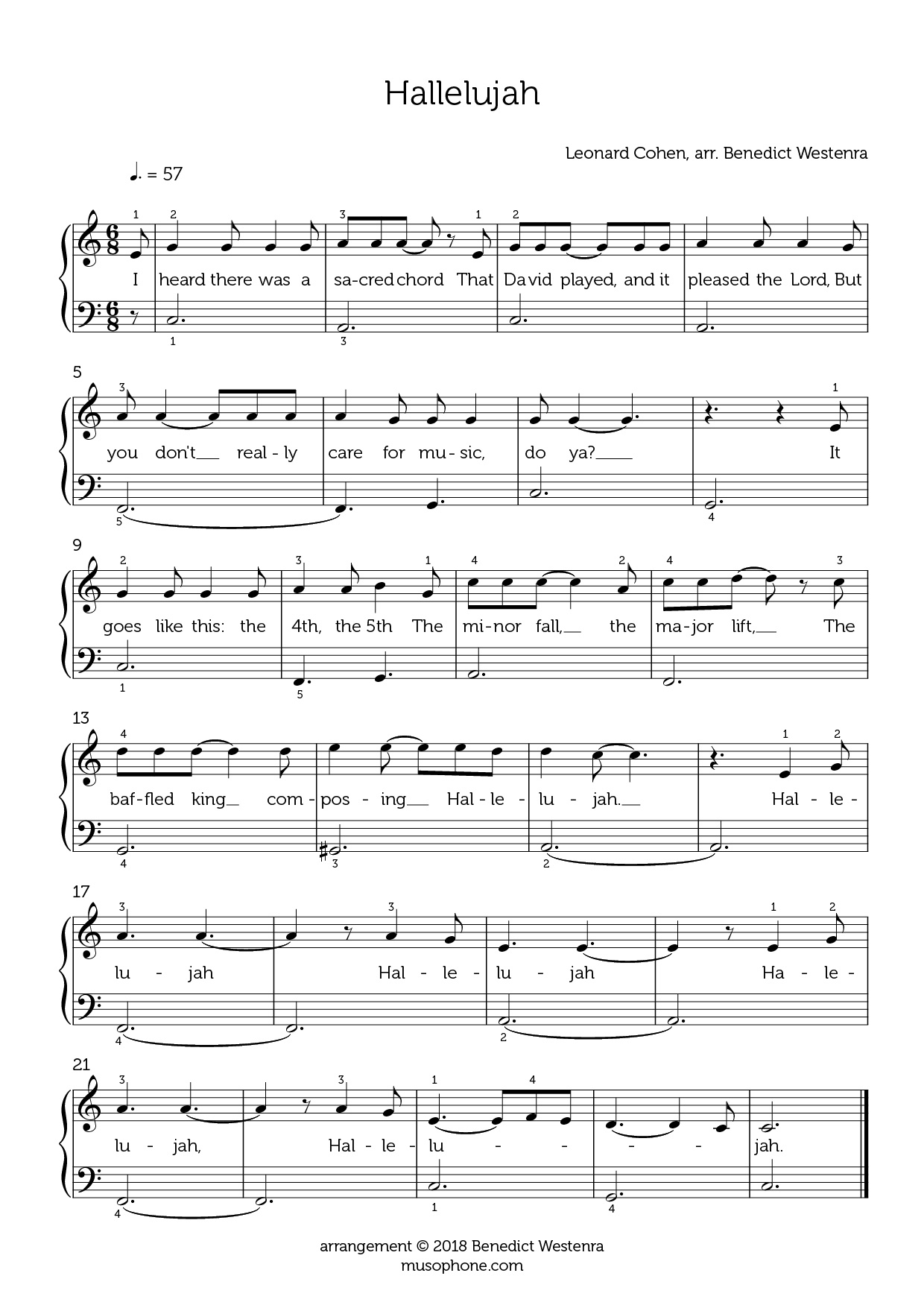 Leonard Cohen Hallelujah Beginner Piano Arrangement Leonard Cohen Hallelujah Beginner Piano Arrangement