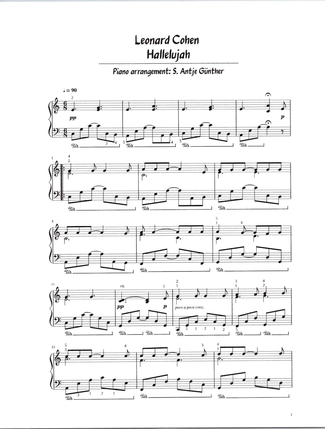 Leonard Cohen Hallelujah Piano Solo Sheet Music Digital Arrangement Key Of C Etsy