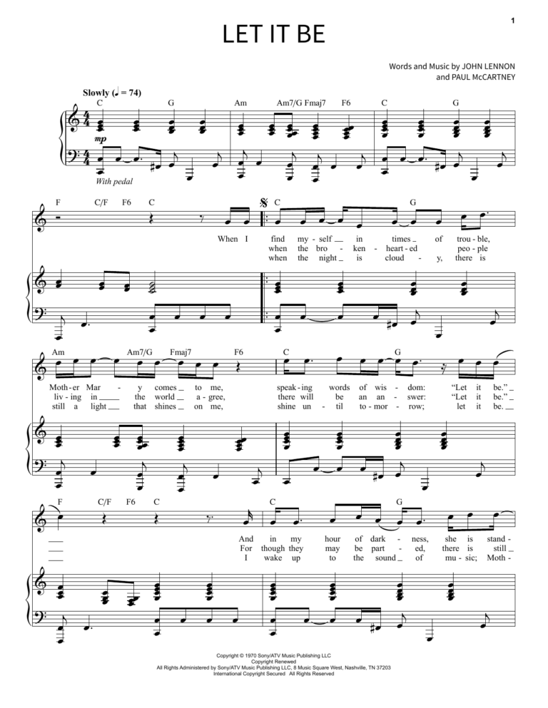 Let It Be By The Beatles Sheet Music For School Of Rock Keys At Sheet Music Direct