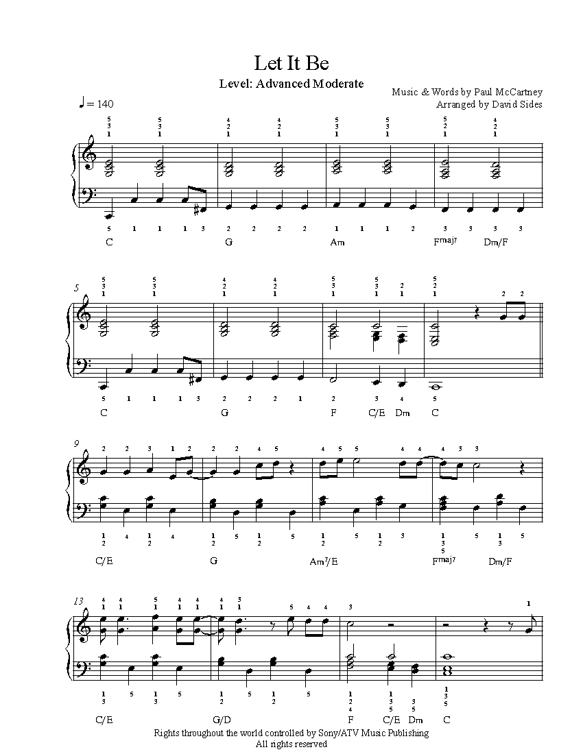 let it be chords piano sheet music