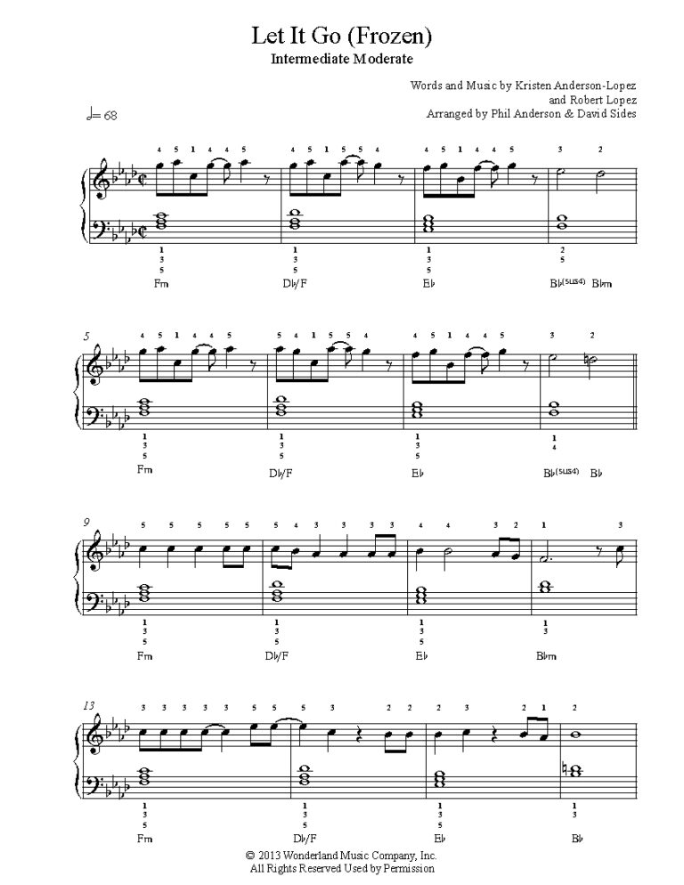 Let It Go By Frozen Sheet Music Lesson Intermediate Level