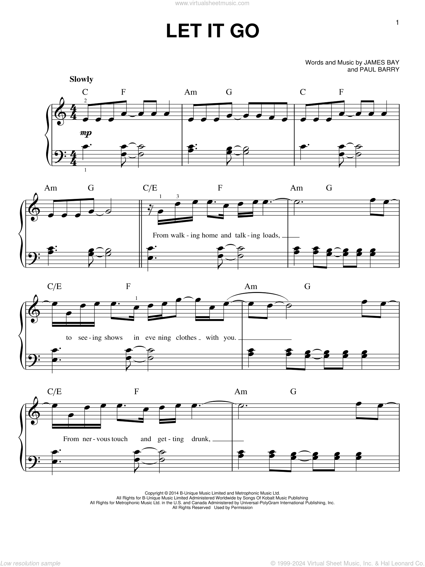 Let It Go easy Sheet Music For Piano Solo PDF interactive 