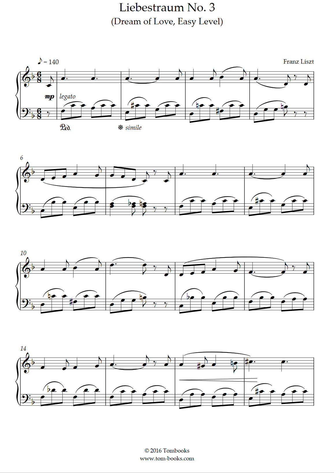 Liebestraum No 3 Dream Of Love Easy Level Liszt Piano Sheet Music