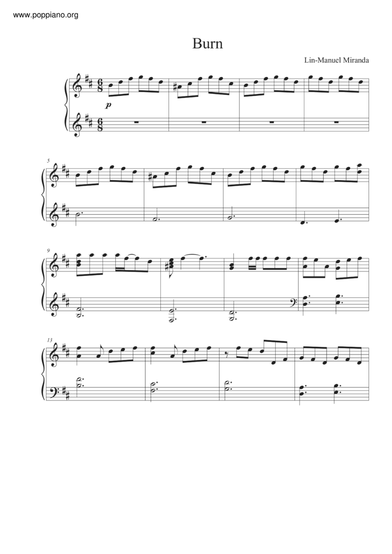  Lin Manuel Miranda Hamilton Burn Sheet Music Pdf Free Score Download 