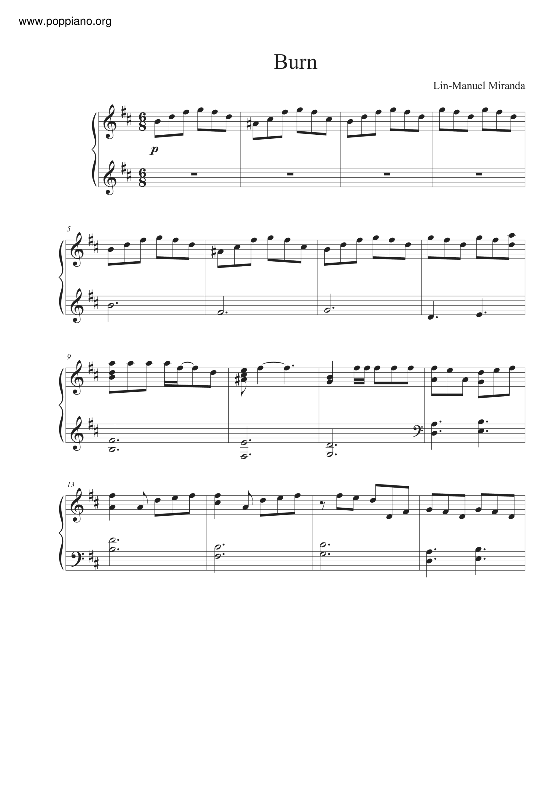  Lin Manuel Miranda Hamilton Burn Sheet Music Pdf Free Score Download 