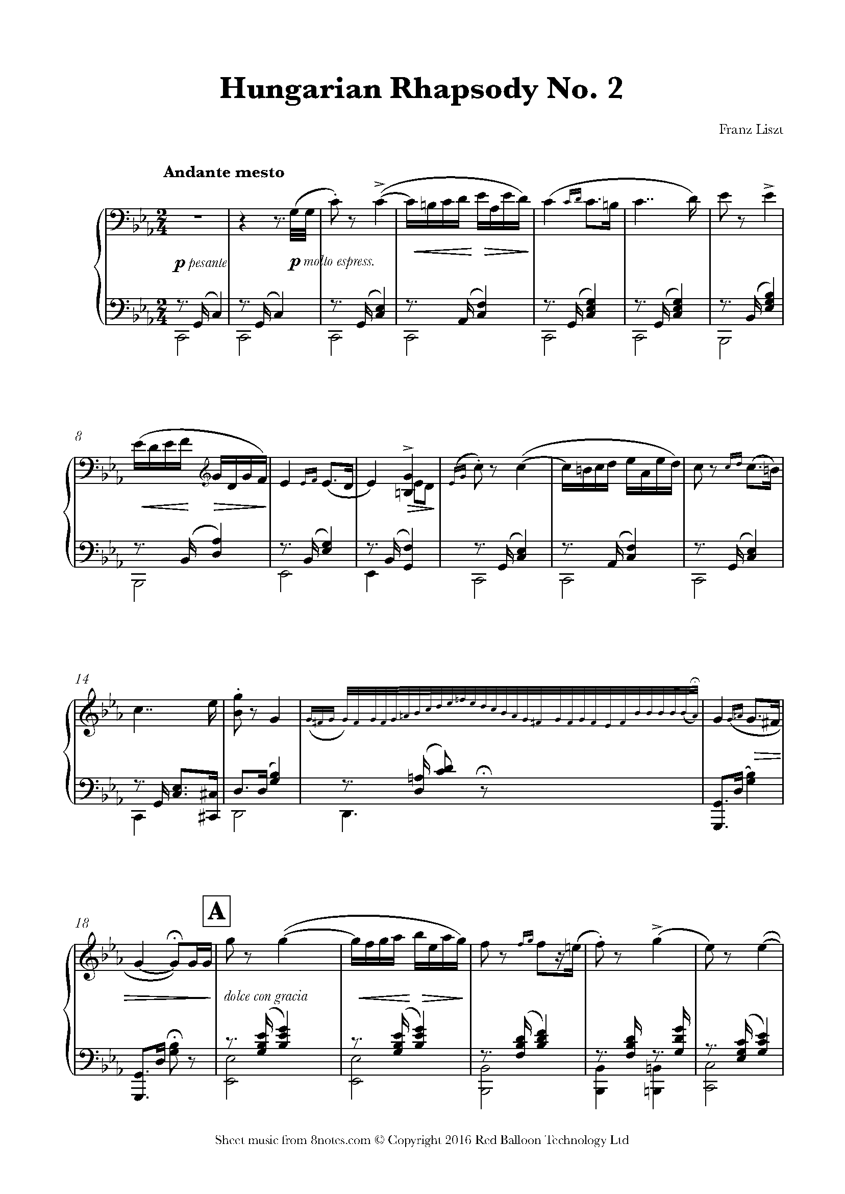 Liszt Franz Hungarian Rhapsody No 2 For Piano Free Sheet Music For Piano 8notes Liszt Franz Hungarian Rhapsody No 2 For Piano Free Sheet Music For Piano 8notes