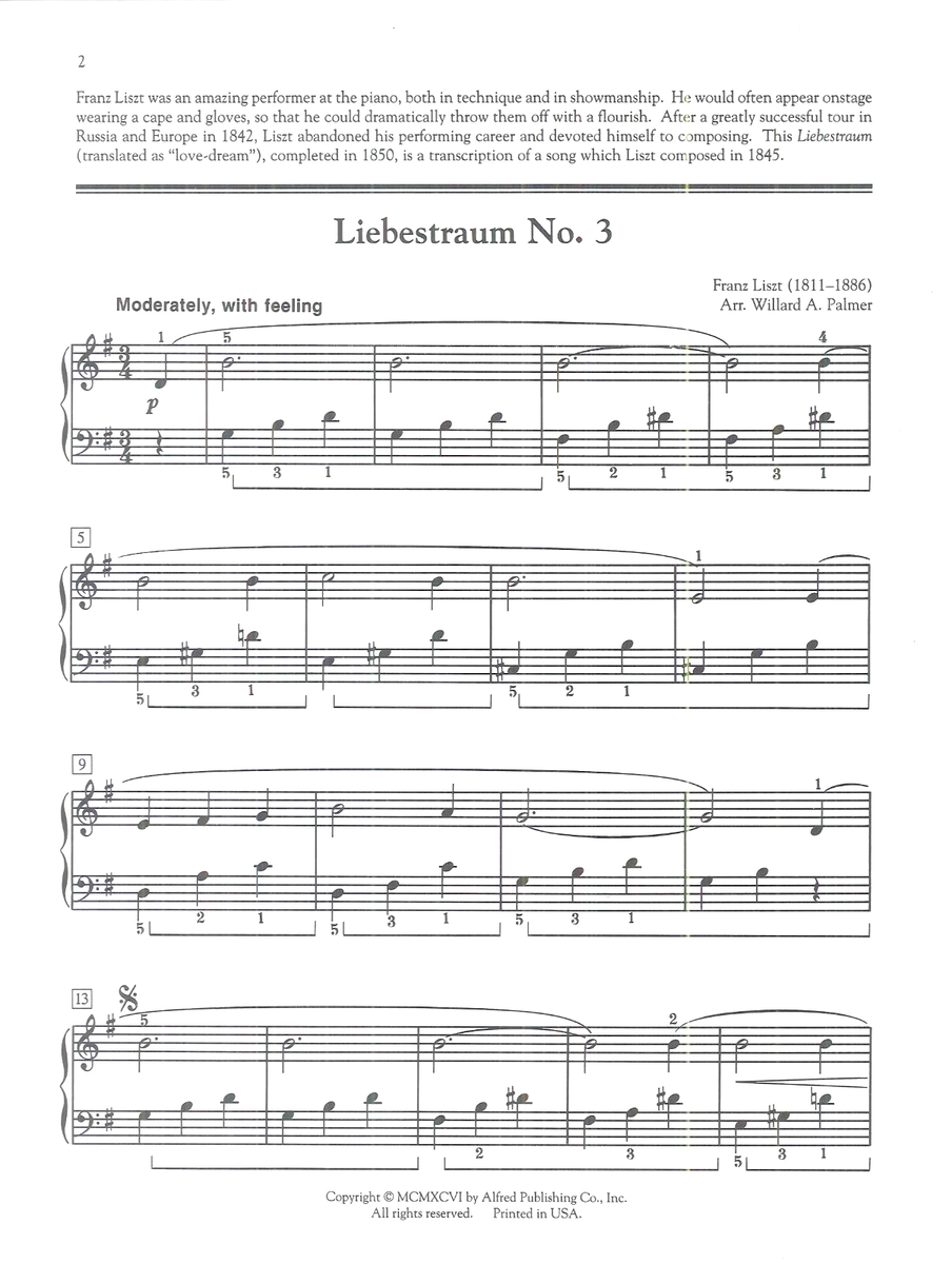 Liszt Liebestraum No 3 Elementary Piano Solo Sheet Music Simply Classics Palmer EBay