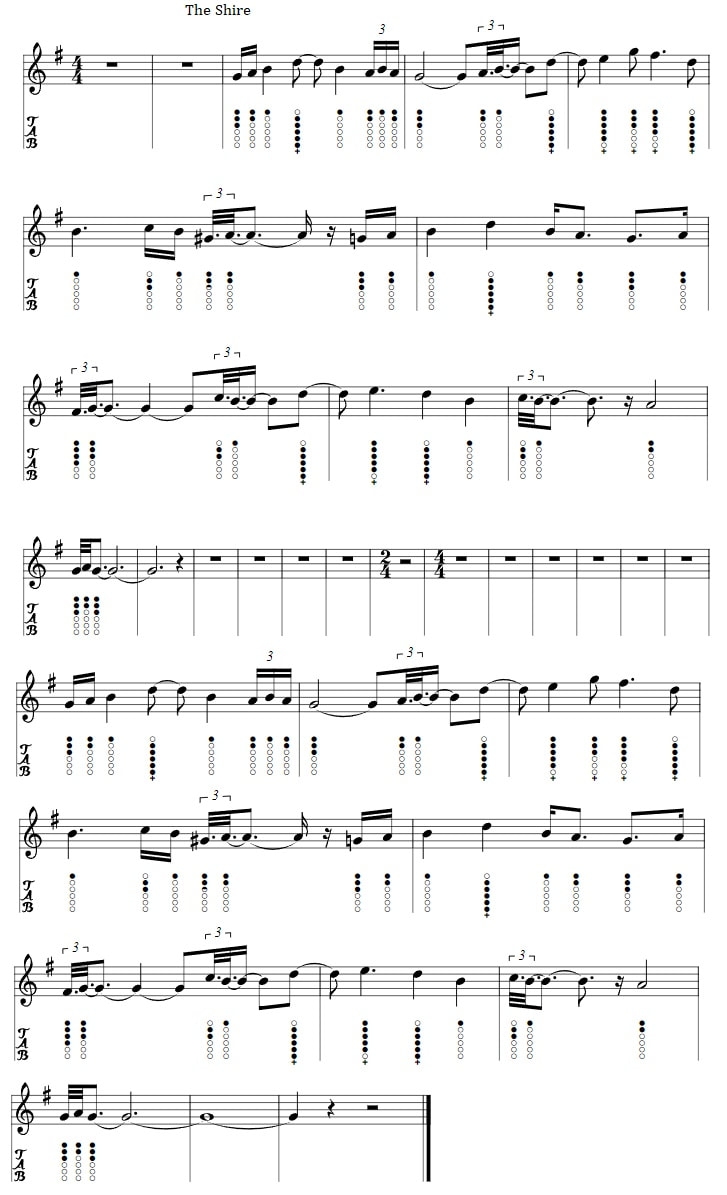 Lord Of The Rings Concerning Hobbits Easy Piano Tin Whistle Flute Notes Irish Folk Songs