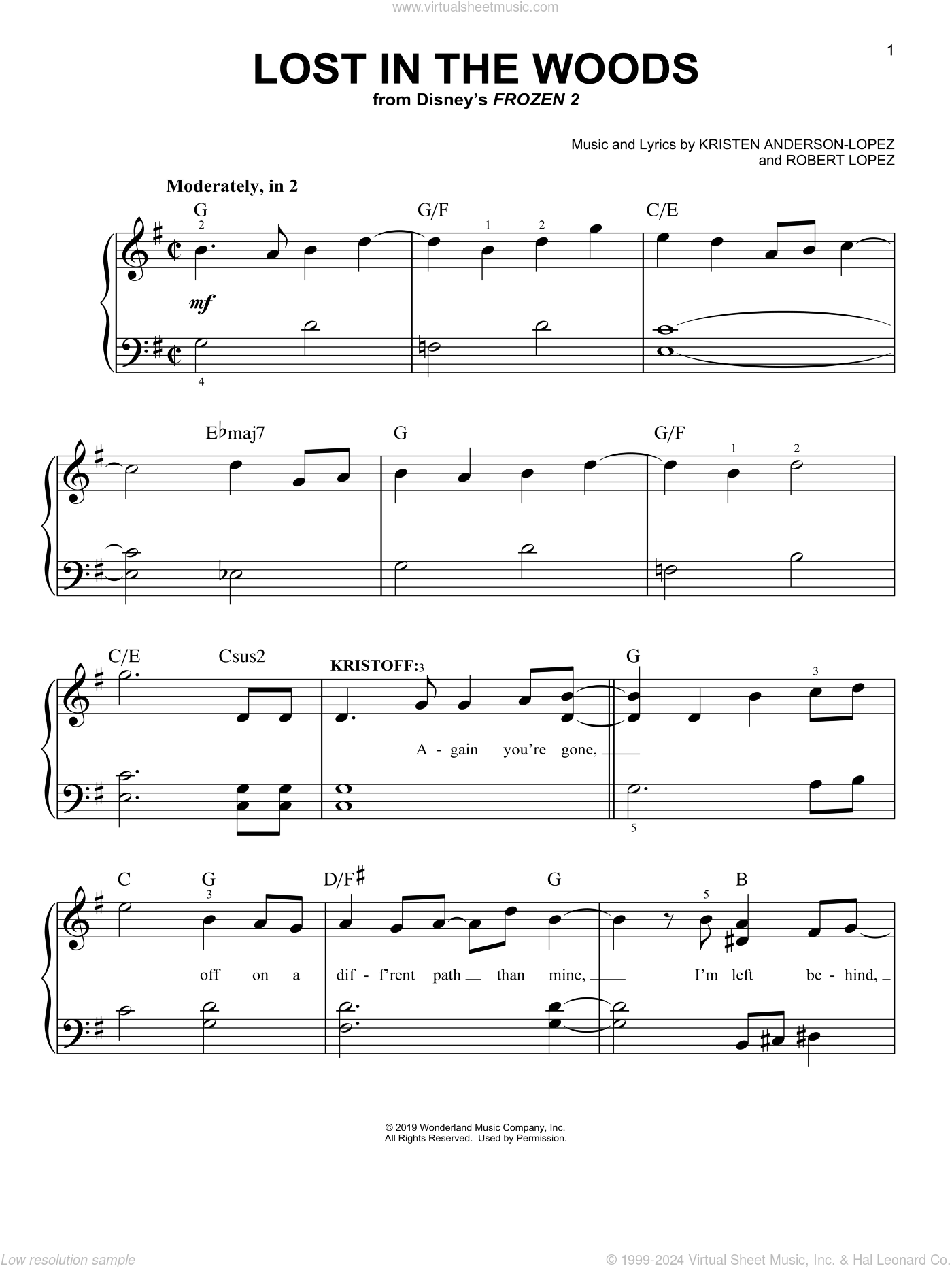 frozen piano sheet music
