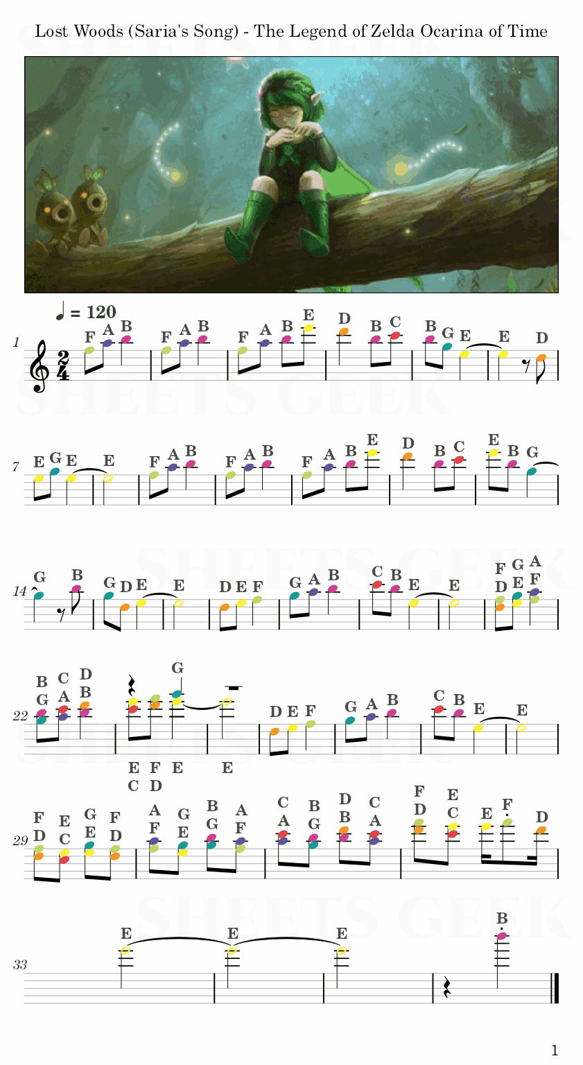 Lost Woods Saria s Song The Legend Of Zelda Ocarina Of Time Easy Sheet Music
