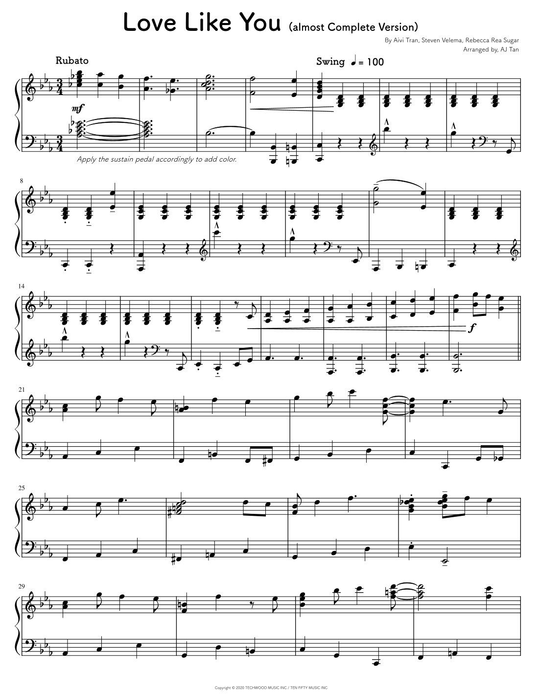 Love Like You almost Complete Version arr AJ Tan By Aivi Tran Sheet Music For Piano Solo At Sheet Music Direct Love Like You almost Complete Version arr AJ Tan By Aivi Tran Sheet Music For Piano Solo At Sheet Music Direct