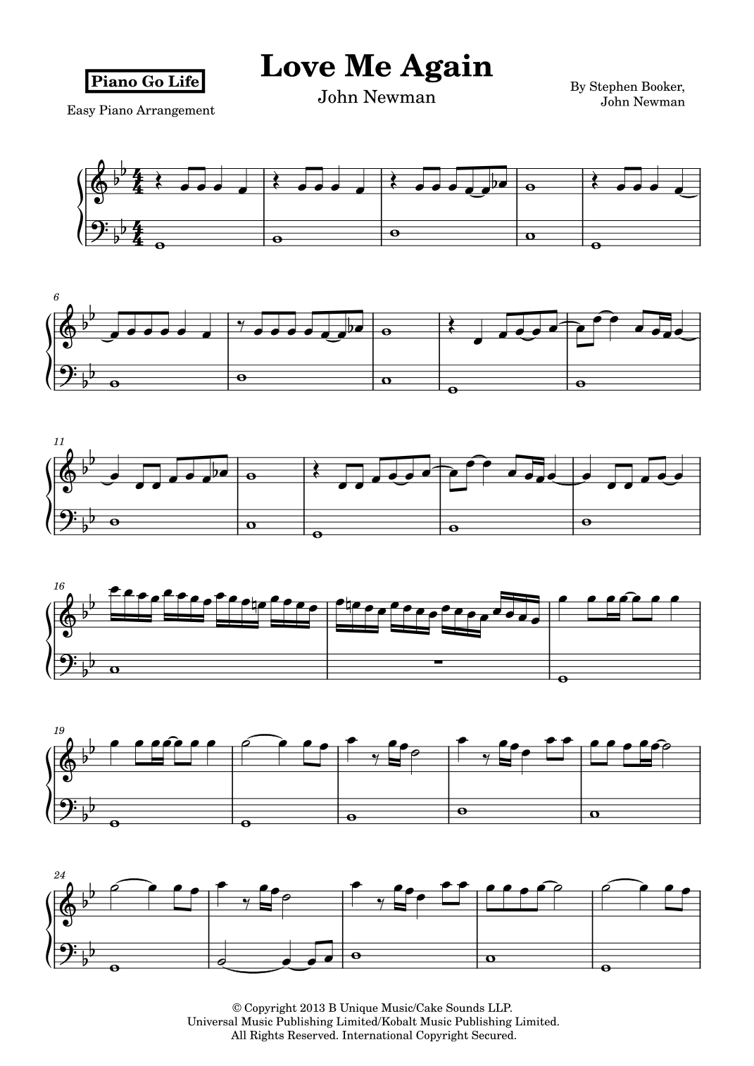 Love Me Again arr Piano Go Life By John Newman Sheet Music For Easy Piano At Sheet Music Direct