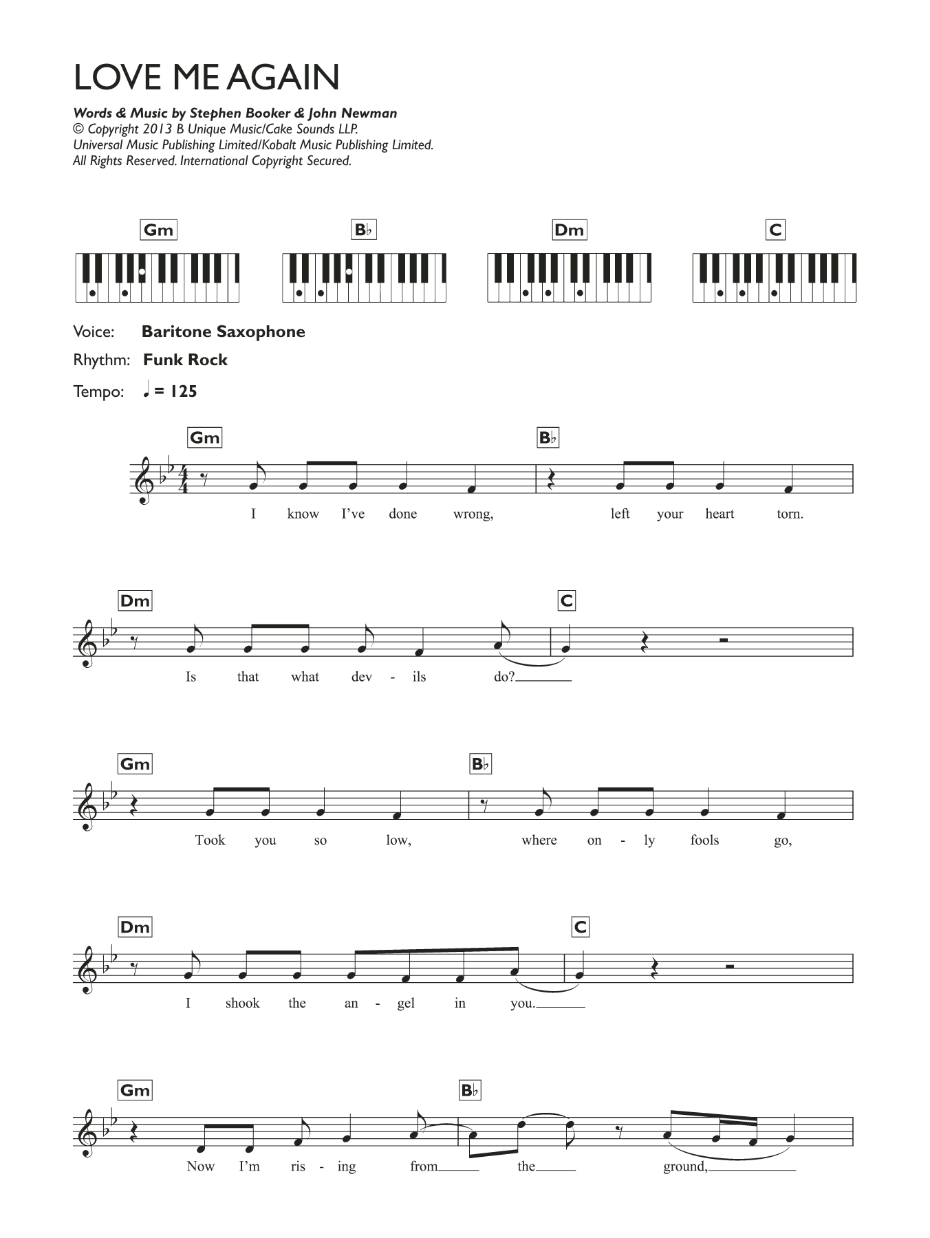 Love Me Again By John Newman Sheet Music For Piano Chords Lyrics At Sheet Music Direct