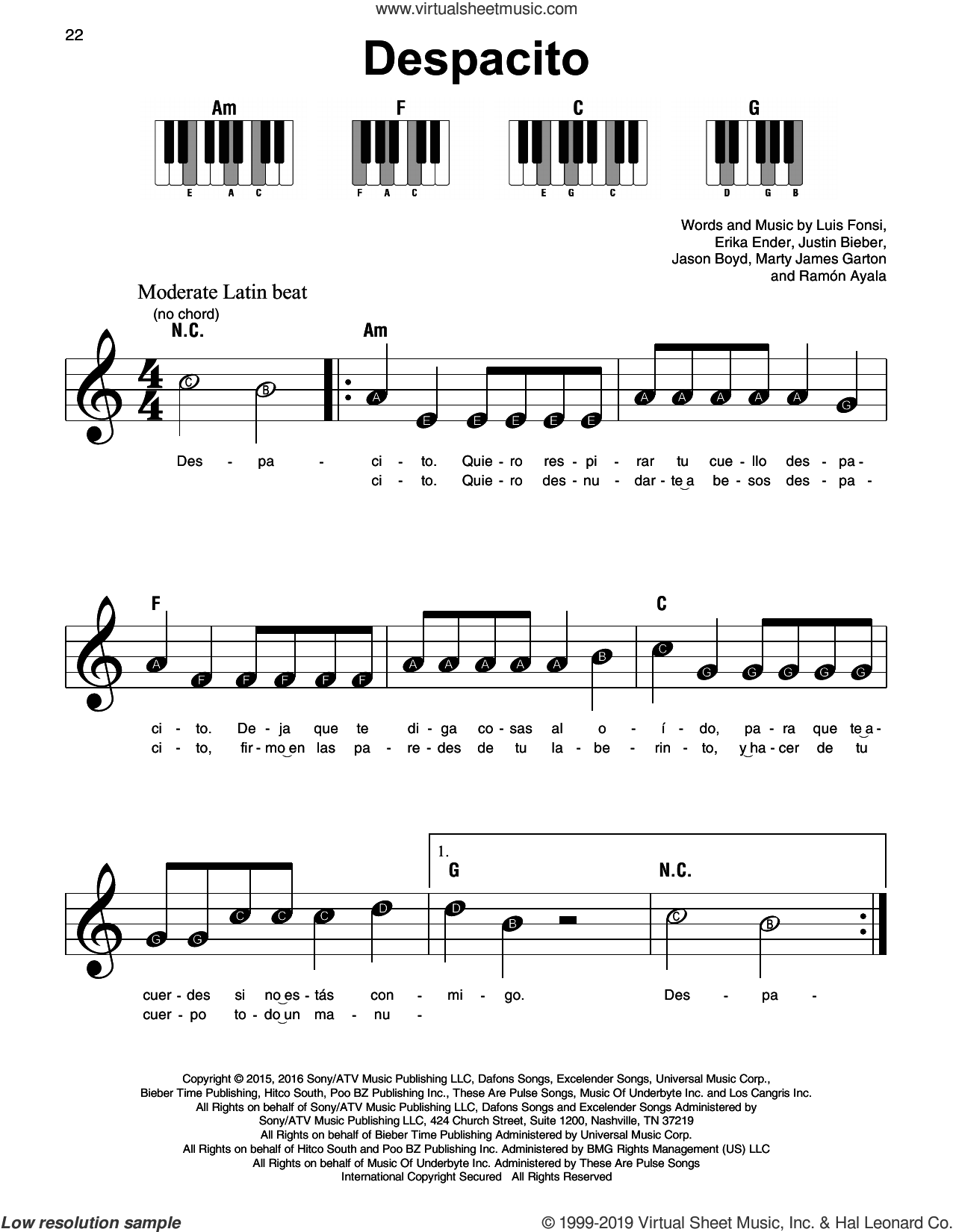 Luis Fonsi Daddy Yankee Despacito Sheet Music For Piano Solo V2