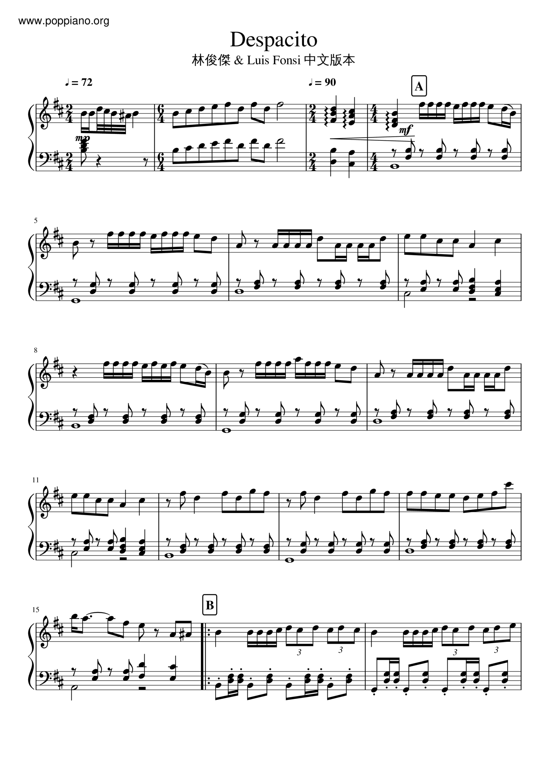  Luis Fonsi Daddy Yankee Despacito Sheet Music Pdf Free Score Download 