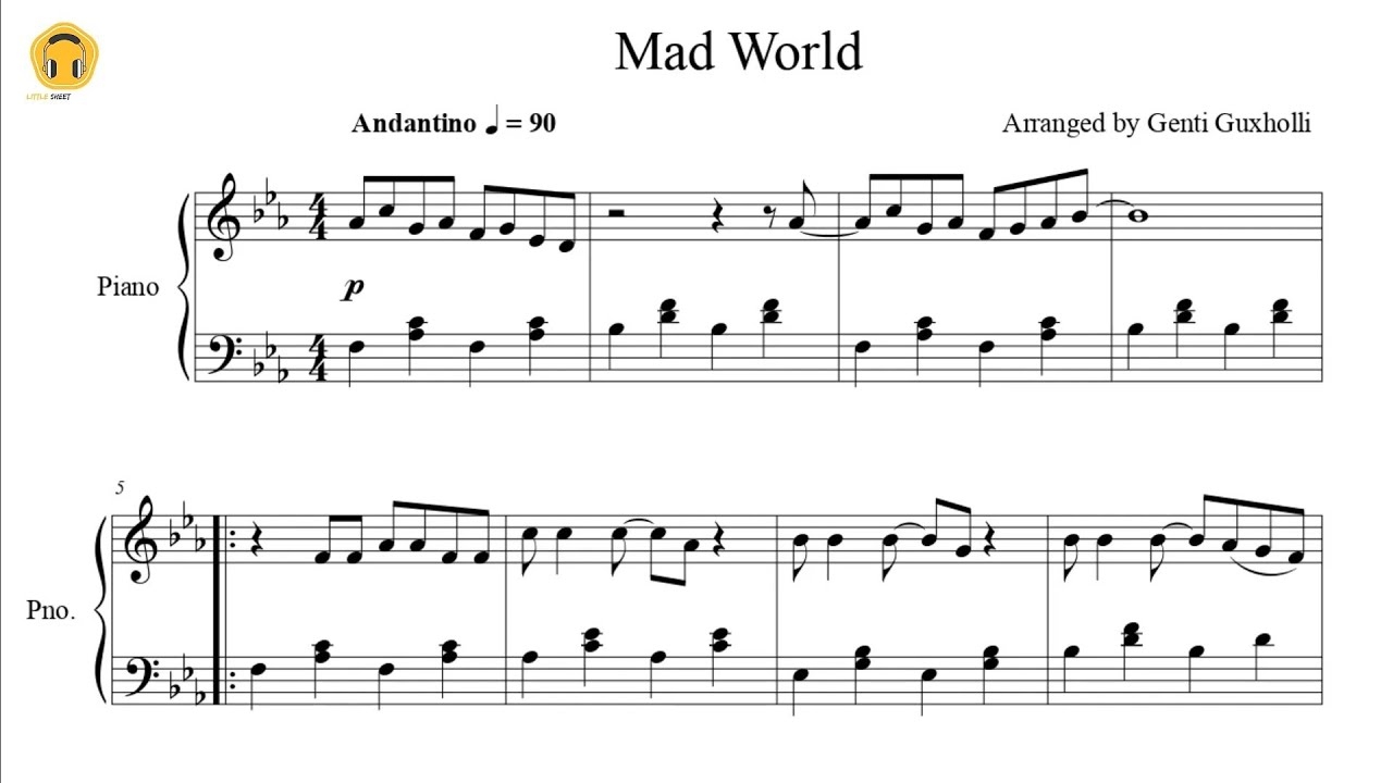Mad World By Gary Jules Piano Solo Sheets YouTube Mad World By Gary Jules Piano Solo Sheets YouTube