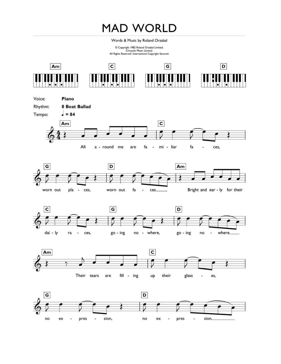 mad world piano sheet music mad world piano sheet music