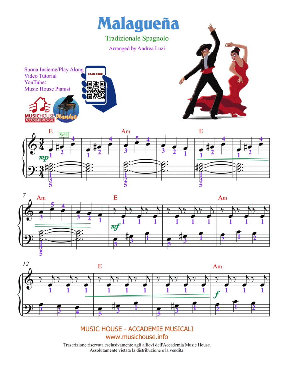 Malague a EASY PIANO arr Andrea Luzi By Traditional Spanish Song Sheet Music For Easy Piano At Sheet Music Direct